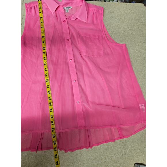 American Eagle Women's Pink Sheer Top Sz Large Pleated Back Fairy Preppy - Picture 7 of 8